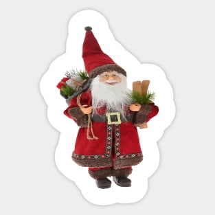 European Style Santa Claus Carrying Gifts And Skis Sticker